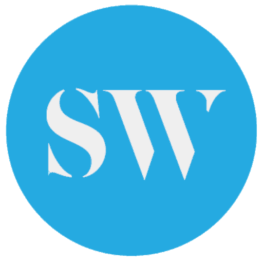 Blue circle with white "SW" letters in light bg.